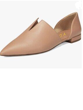 YDN Nude Pointed Toe D'Orsay V Cut Low Heels Slip On Office Dress Loafer